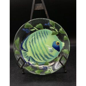 FIREGLASS 1998 Tropical Fish Green Angel Fused Glass 7 3/4” Plate # 2